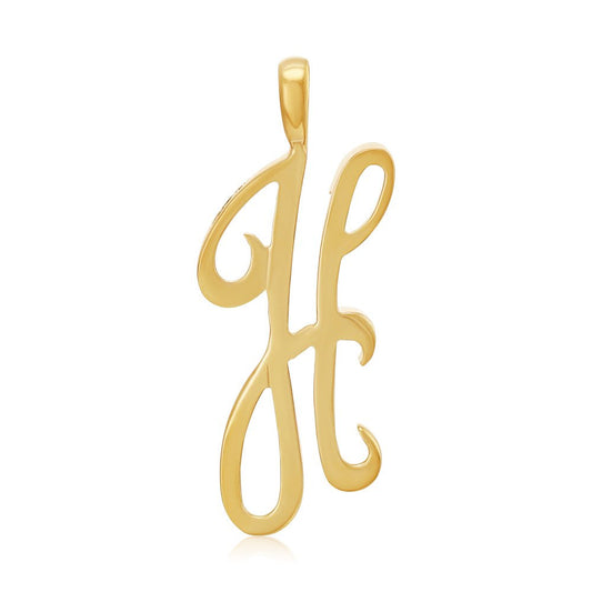 9ct Yellow Gold Script Initial Pendant H - FJewellery