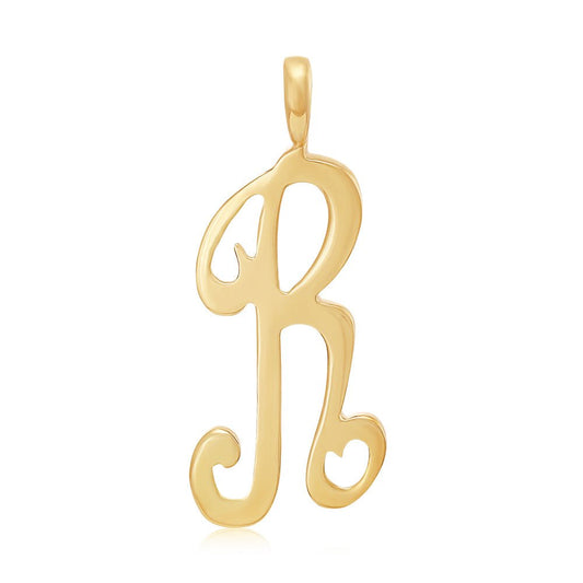9ct Yellow Gold Script Initial Pendant R - FJewellery