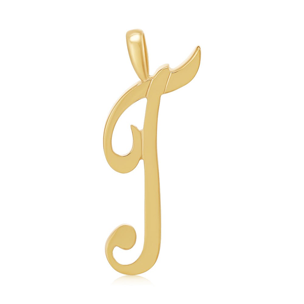 9ct Yellow Gold Script Initial Pendant T - FJewellery
