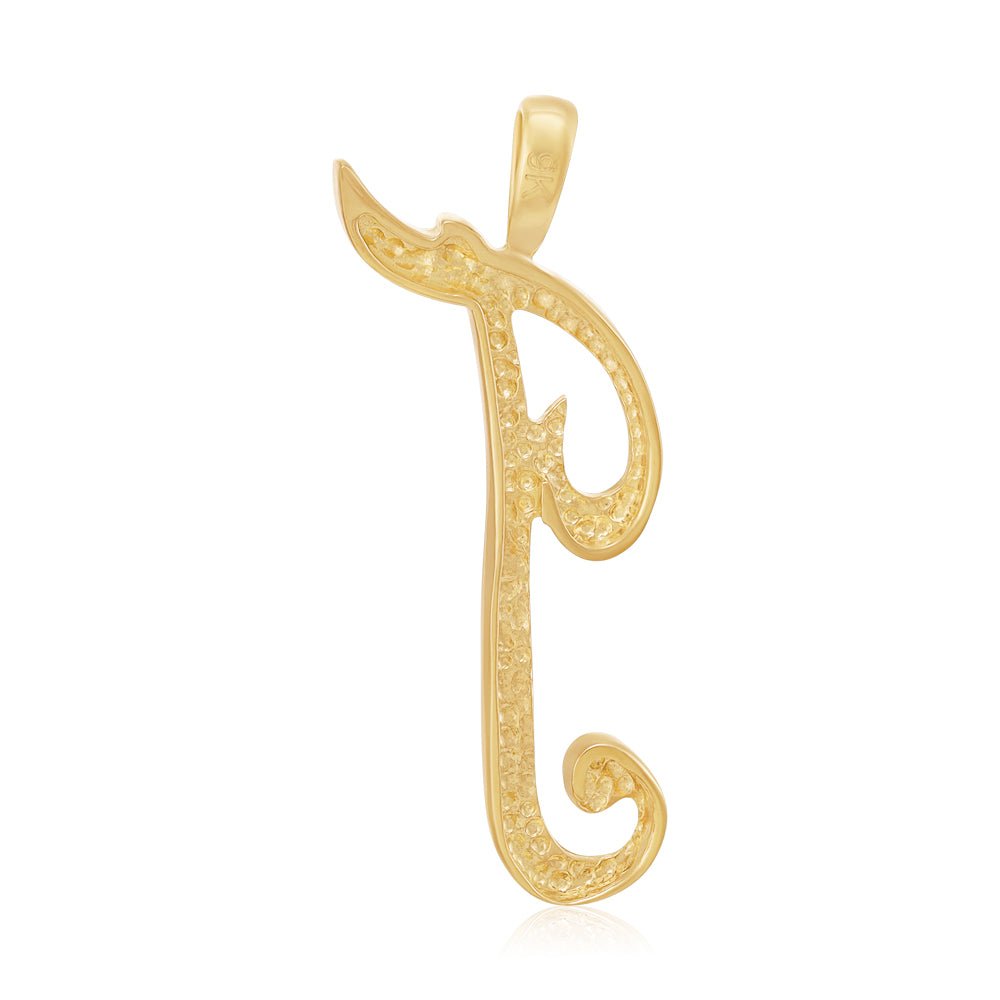 9ct Yellow Gold Script Initial Pendant T - FJewellery