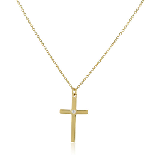 9ct yellow Gold Simple Cross Pendant Necklace - FJewellery