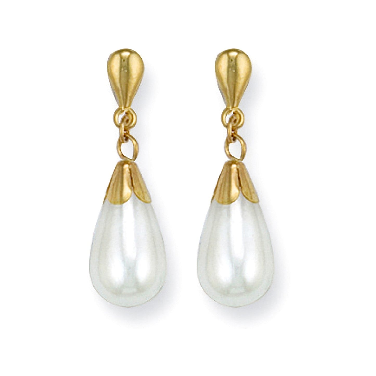 9ct Yellow Gold Simulated Pearl Drop Studs - FJewellery