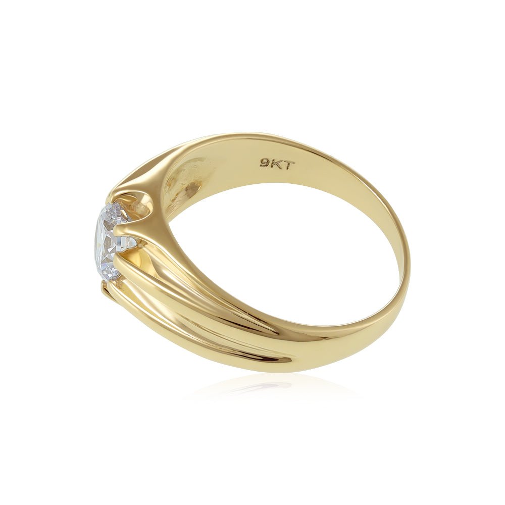 9ct Yellow Gold Single Cz Gipsy Ring - FJewellery