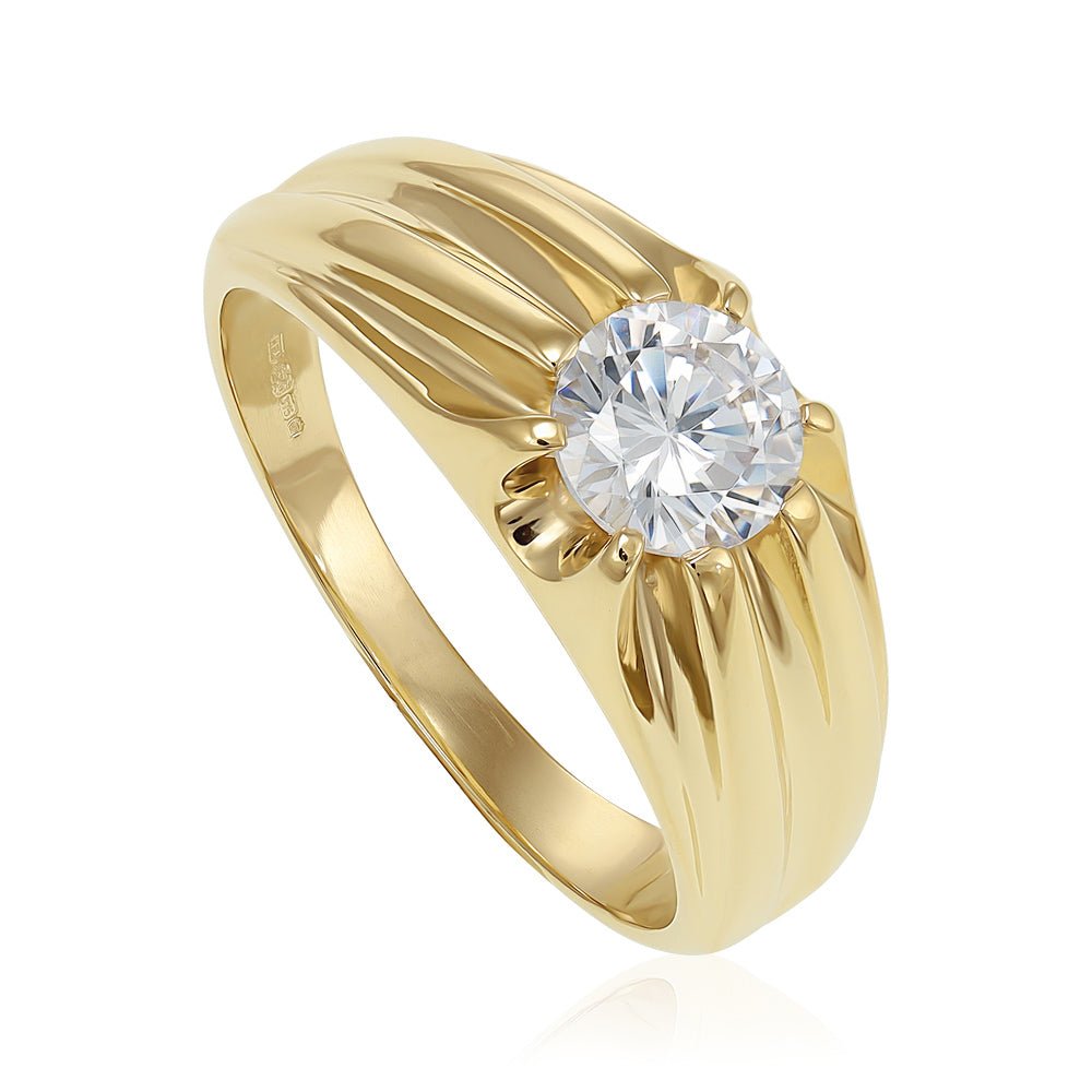 9ct Yellow Gold Single Cz Gipsy Ring - FJewellery