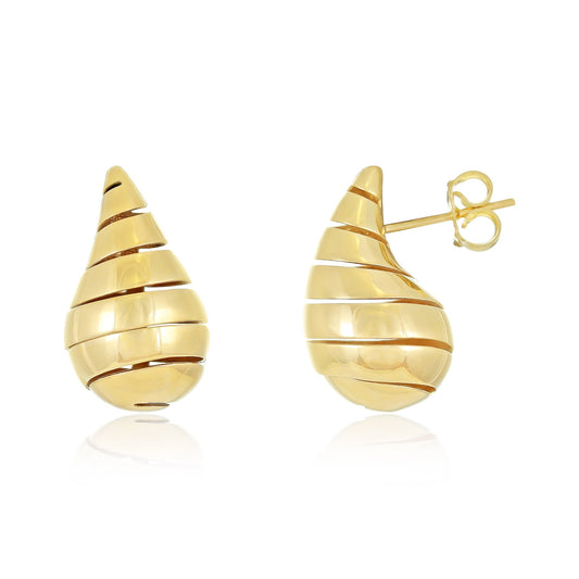 9ct Yellow Gold Slashed Raindrop Earrings - FJewellery