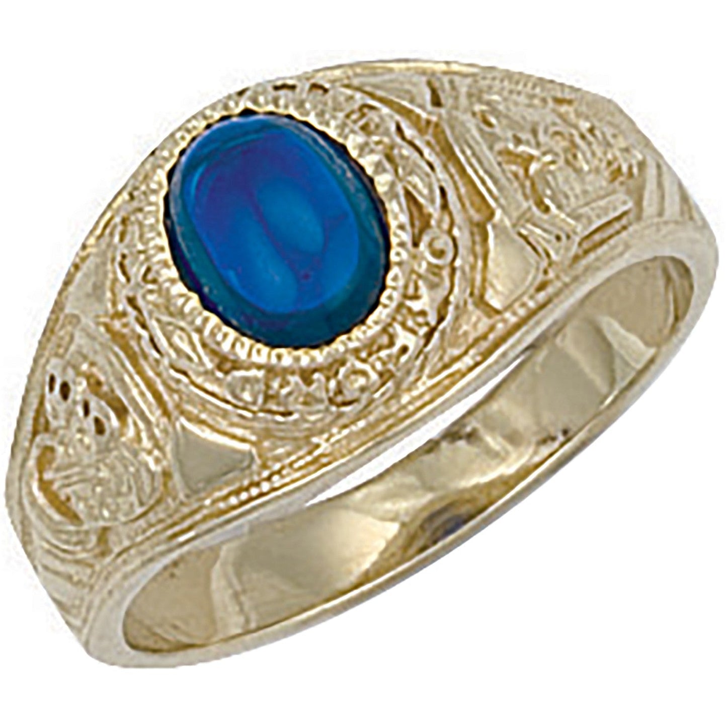 9ct Yellow Gold Small Blue Cabochon College Ring - FJewellery