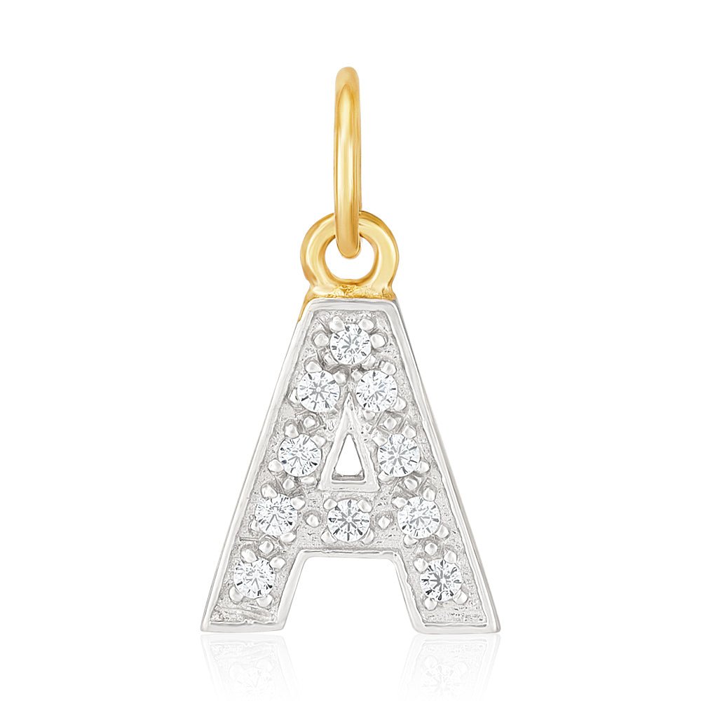 9ct Yellow Gold Small Cubic zirconia Initial Pendant A - FJewellery