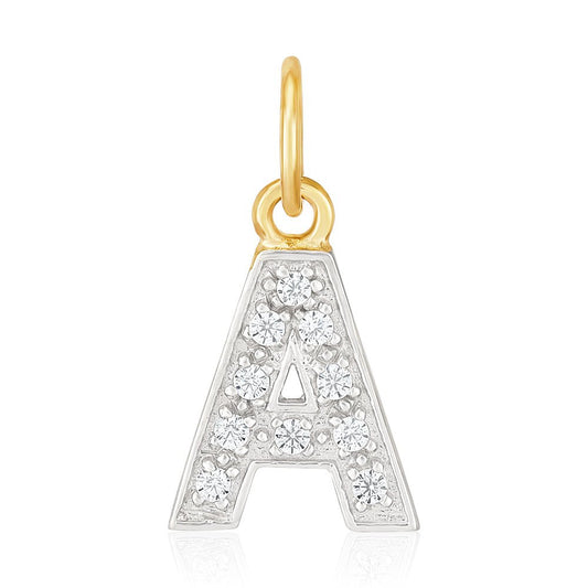 9ct Yellow Gold Small Cubic zirconia Initial Pendant A - FJewellery