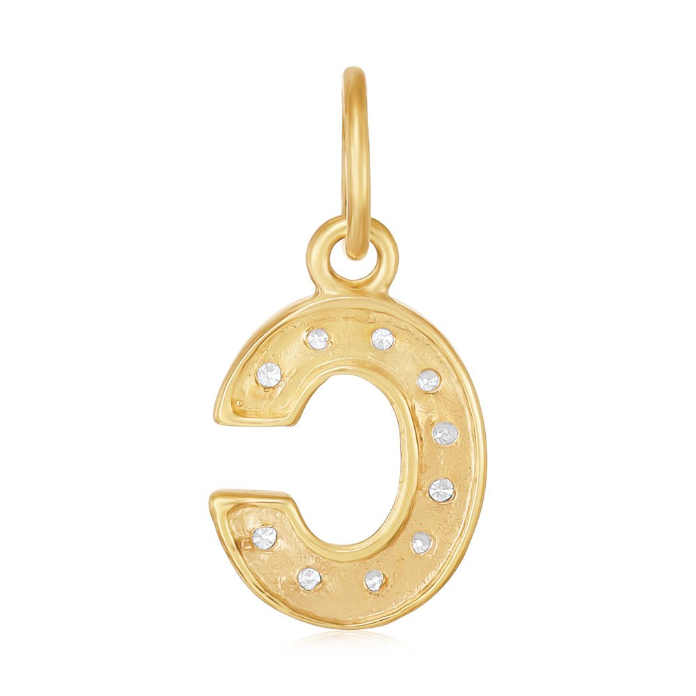 9ct Yellow Gold Small Cubic zirconia Initial Pendant C - FJewellery