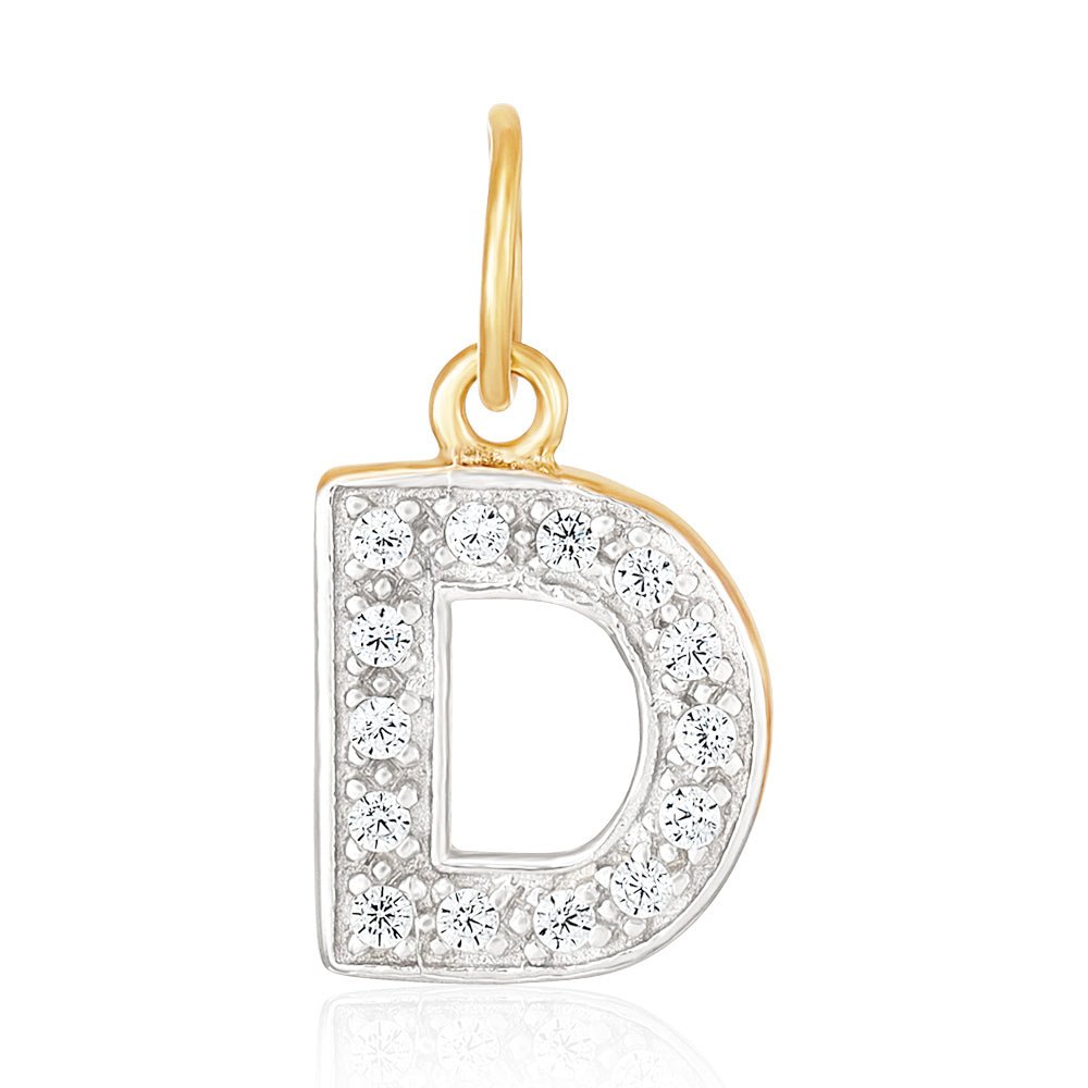 9ct Yellow Gold Small Cubic zirconia Initial Pendant D - FJewellery