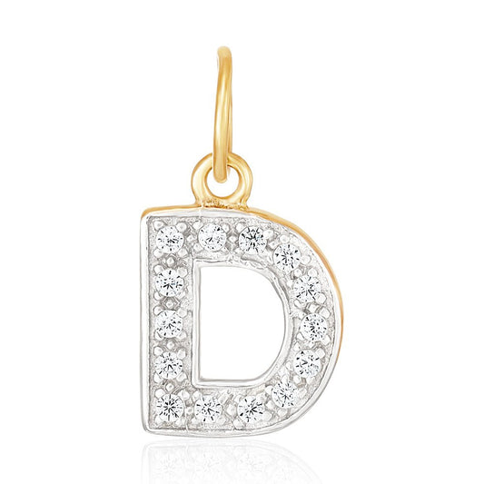 9ct Yellow Gold Small Cubic zirconia Initial Pendant D - FJewellery