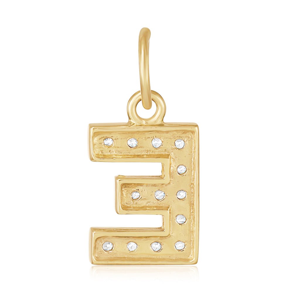9ct Yellow Gold Small Cubic zirconia Initial Pendant E - FJewellery