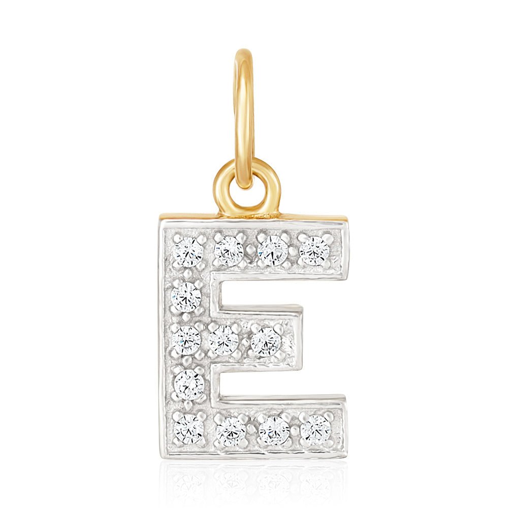 9ct Yellow Gold Small Cubic zirconia Initial Pendant E - FJewellery