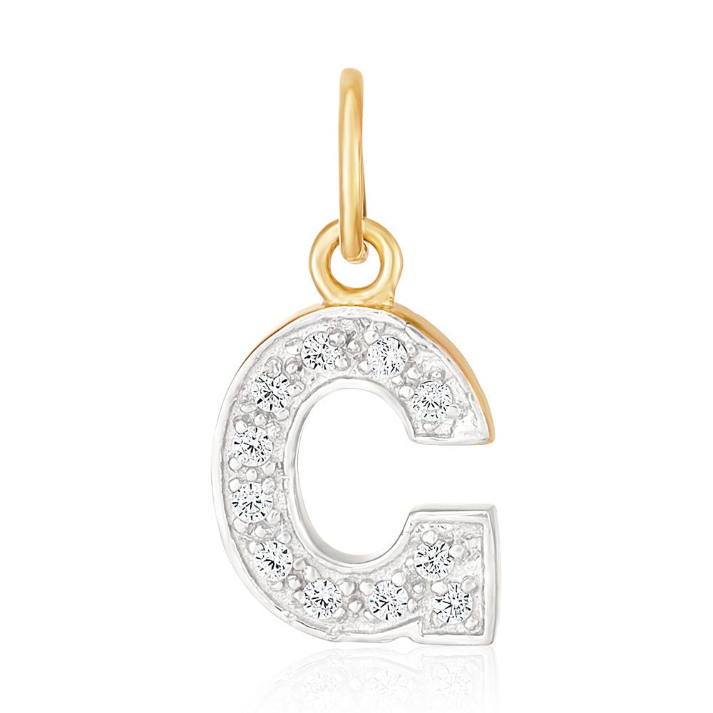 9ct Yellow Gold Small Cubic zirconia Initial Pendant G - FJewellery