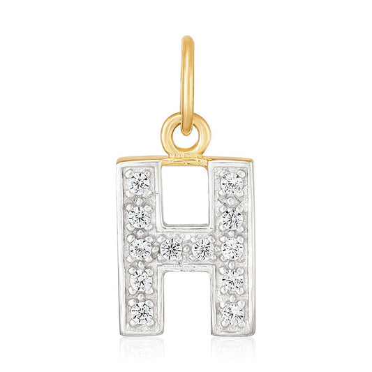 9ct Yellow Gold Small Cubic zirconia Initial Pendant H - FJewellery
