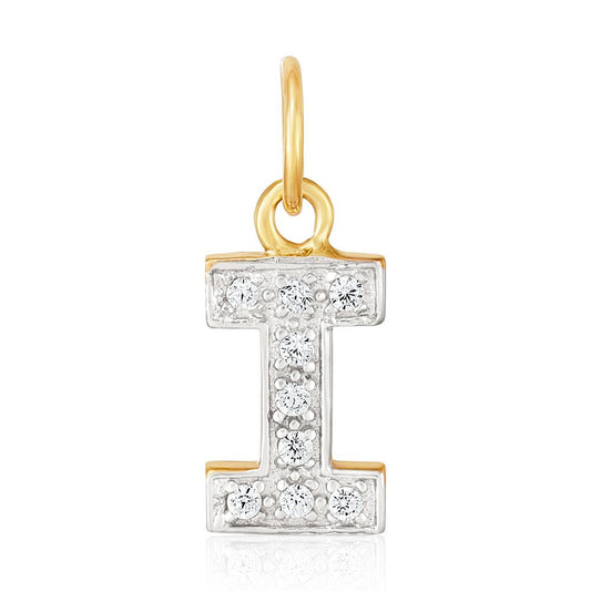 9ct Yellow Gold Small Cubic zirconia Initial Pendant I - FJewellery