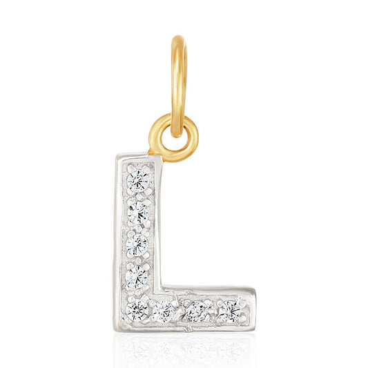 9ct Yellow Gold Small Cubic zirconia Initial Pendant L - FJewellery