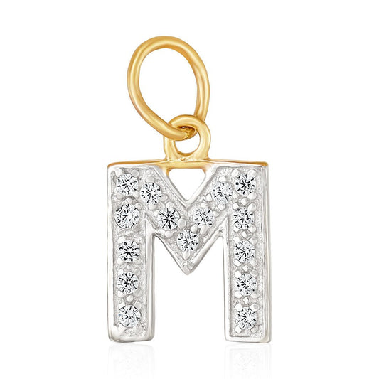 9ct Yellow Gold Small Cubic zirconia Initial Pendant M - FJewellery