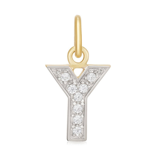 9ct Yellow Gold Small Cubic zirconia Initial Pendant Y - FJewellery
