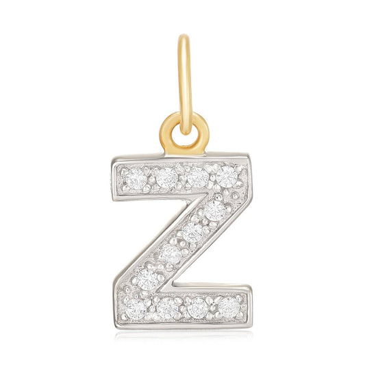 9ct Yellow Gold Small Cubic zirconia Initial Pendant Z - FJewellery