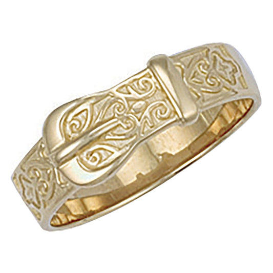 9ct Yellow Gold Small Patterned Buckle Ring - FJewellery