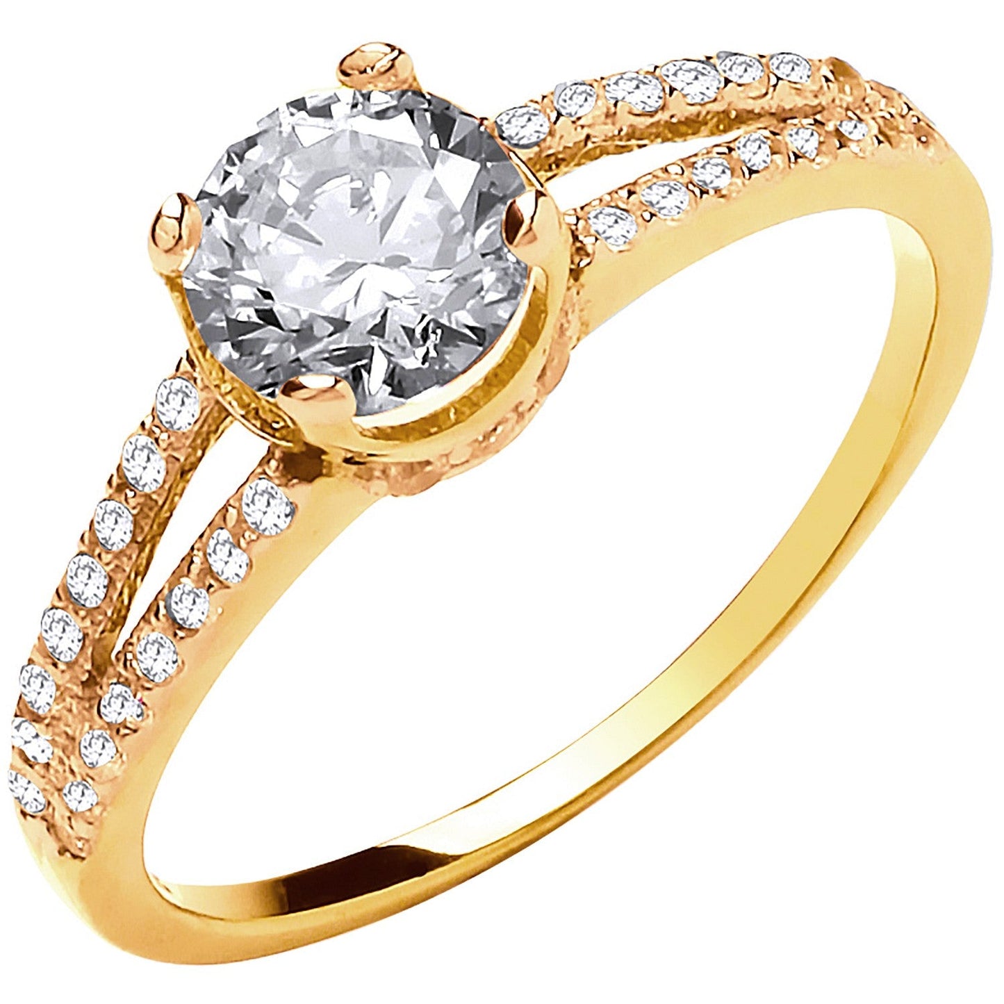 9ct Yellow Gold Split Shank CZ Engagement Ring - FJewellery