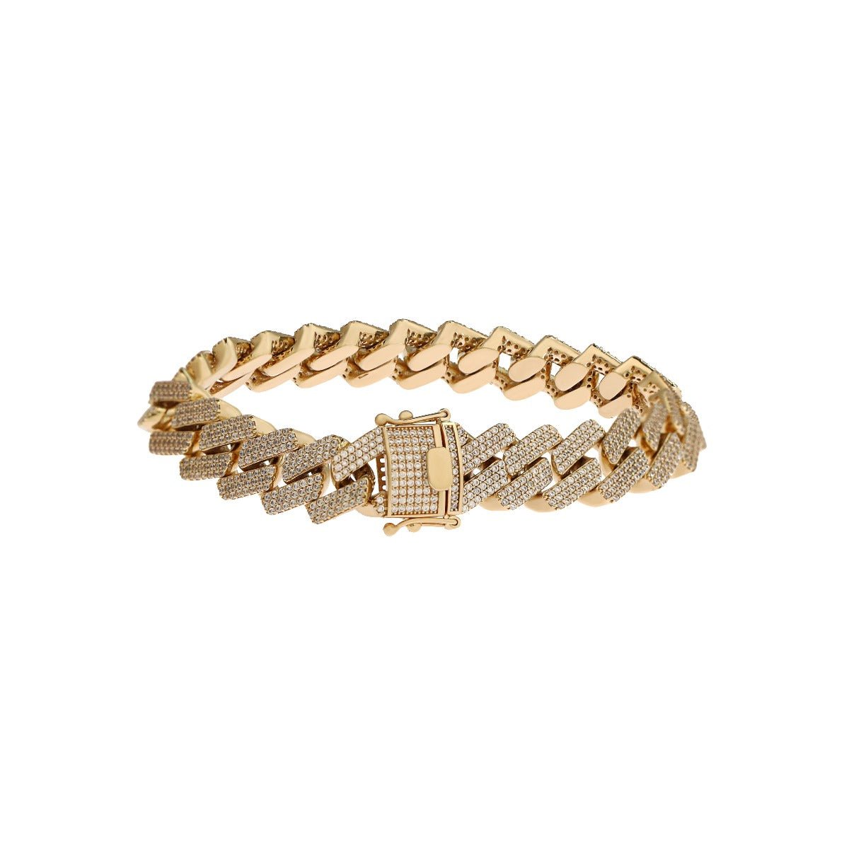 9ct Yellow Gold Square curb Cubic Zirconia Bracelet 12mm - FJewellery