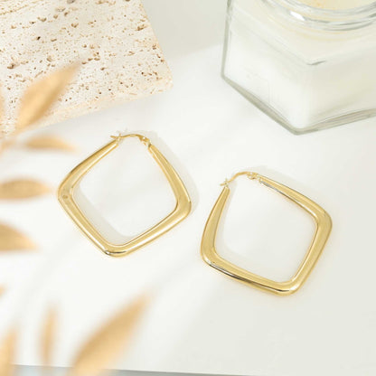 9ct Yellow Gold Square Hoop Earrings - FJewellery