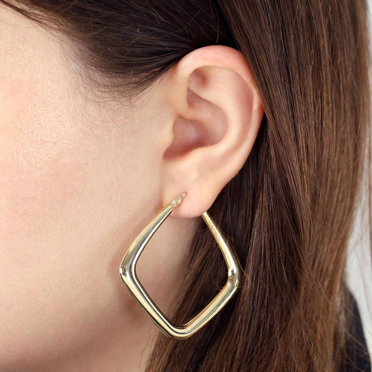 9ct Yellow Gold Square Hoop Earrings - FJewellery