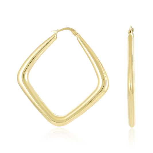 9ct Yellow Gold Square Hoop Earrings - FJewellery