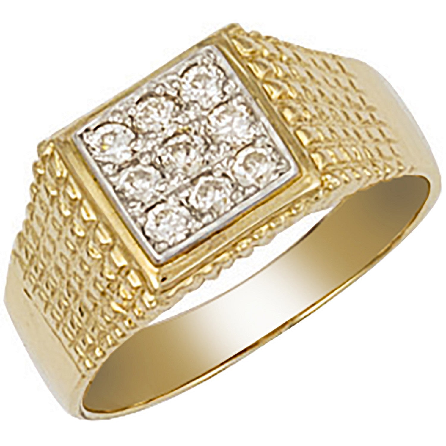 9ct Yellow Gold Square Top Mens Cz Ring - FJewellery