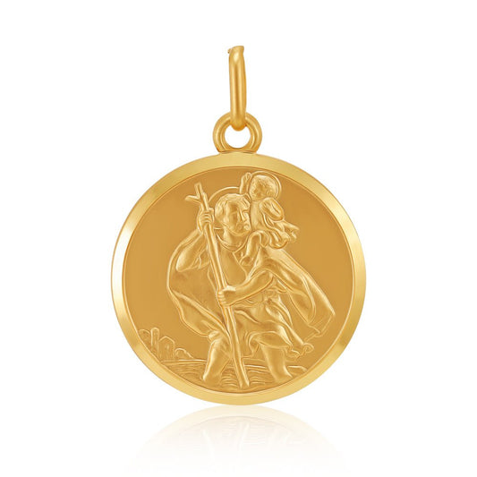 9ct Yellow Gold St Christopher Circle Shaped Pendant - FJewellery