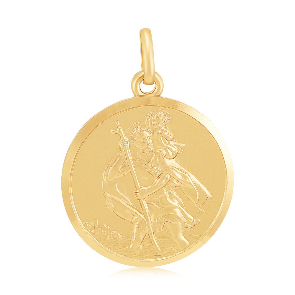 9ct Yellow Gold St Christopher Round Pendant - FJewellery