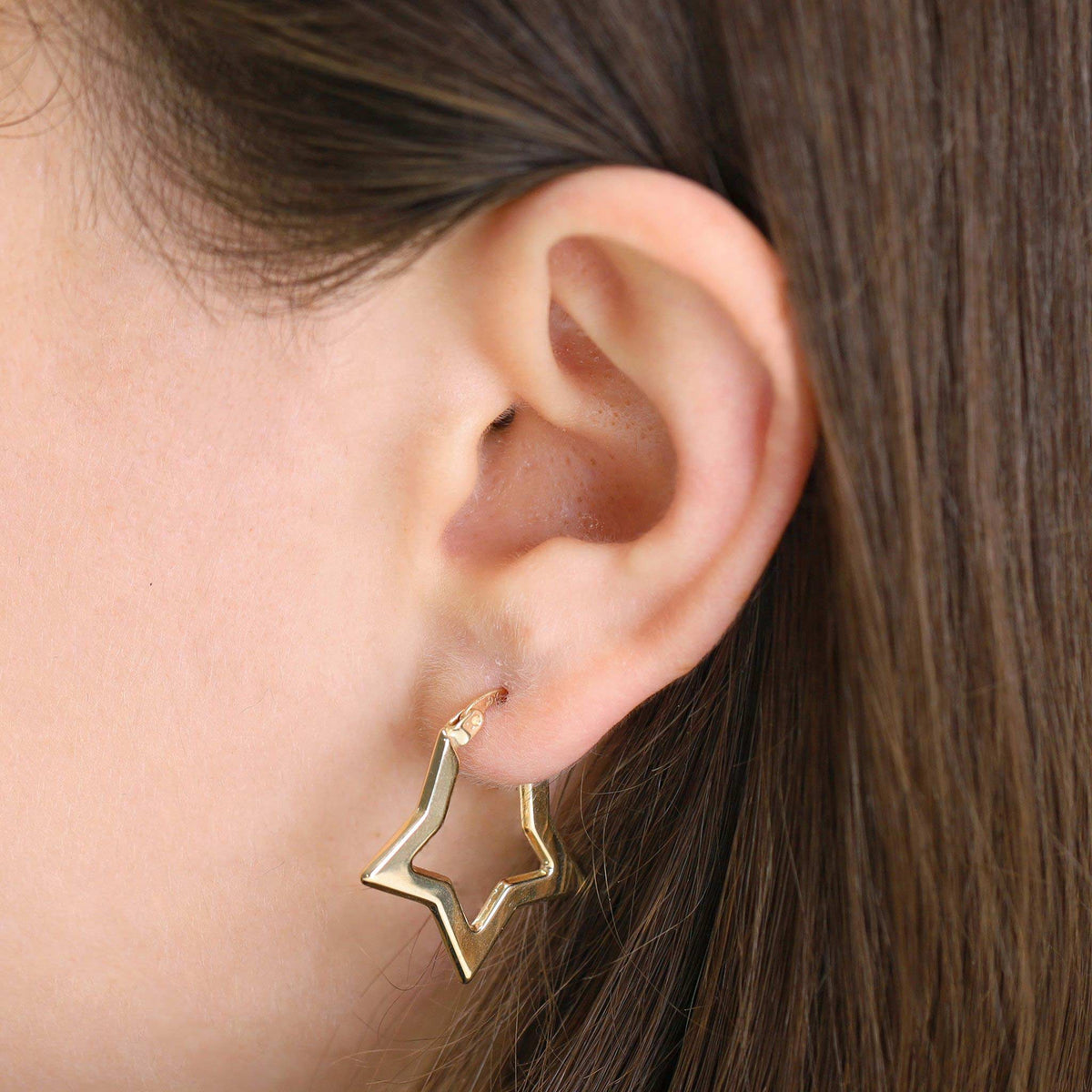 9ct Yellow Gold Star Hoop Earrings - FJewellery