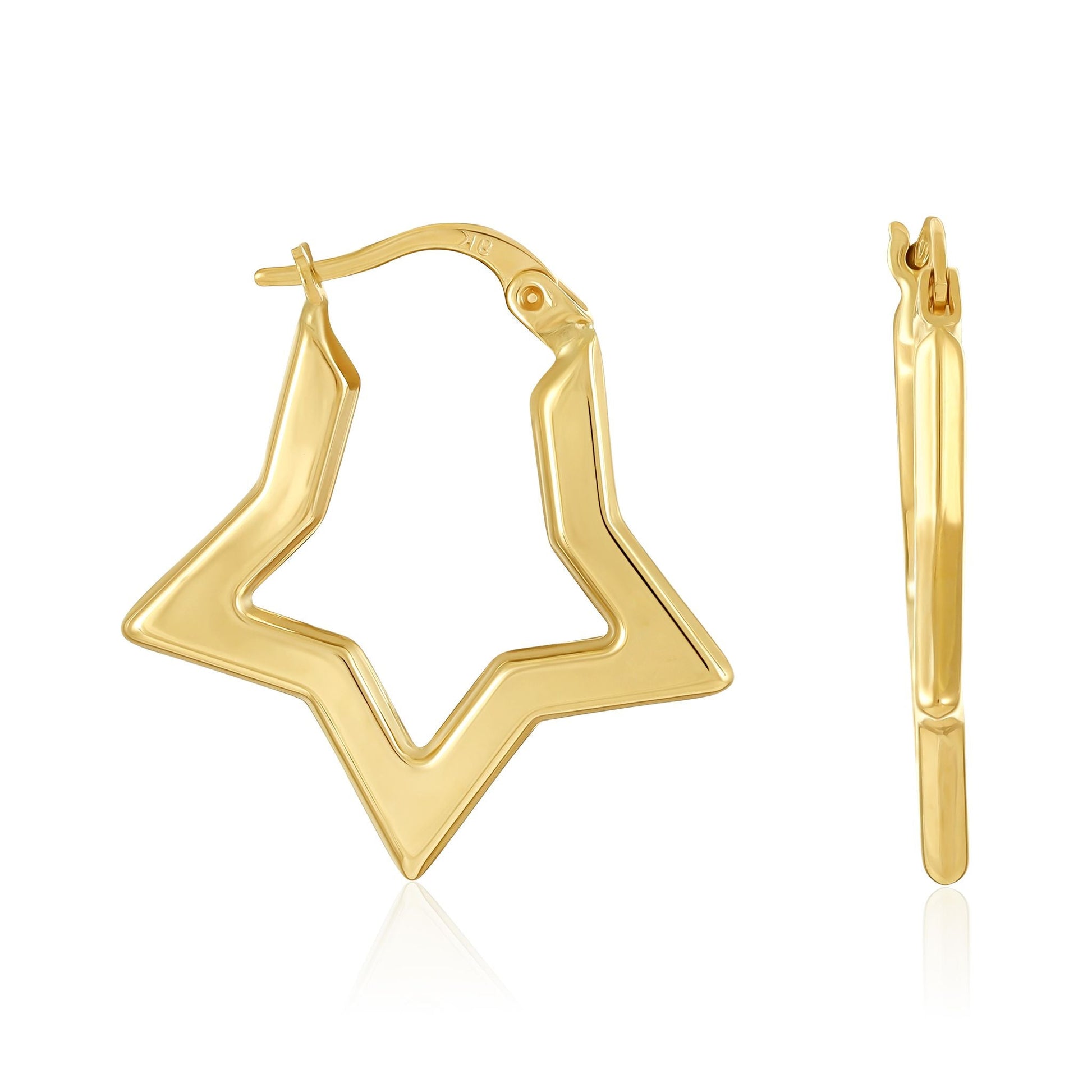 9ct Yellow Gold Star Hoop Earrings - FJewellery