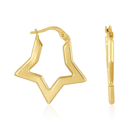 9ct Yellow Gold Star Hoop Earrings - FJewellery