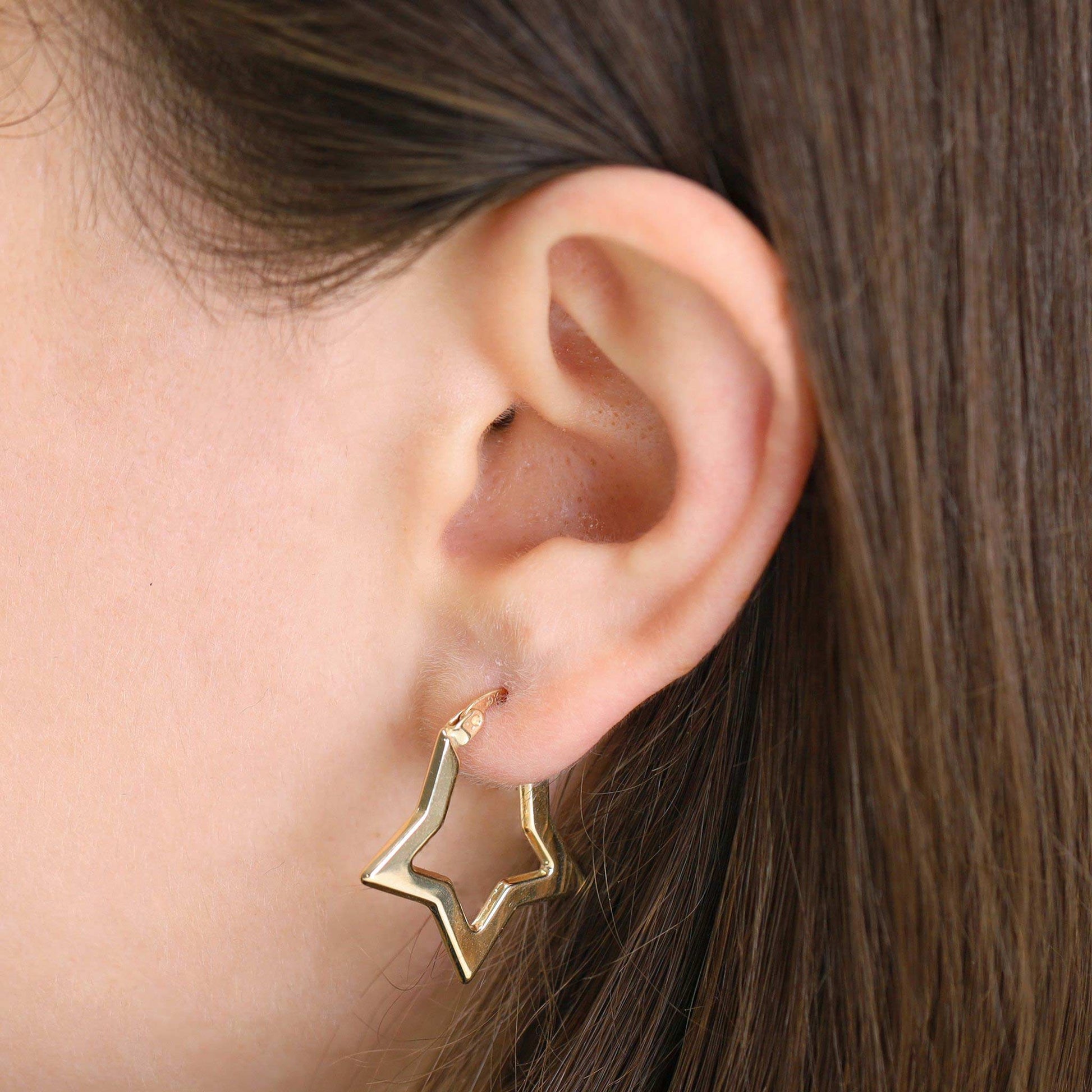 9ct Yellow Gold Star Hoop Earrings - FJewellery