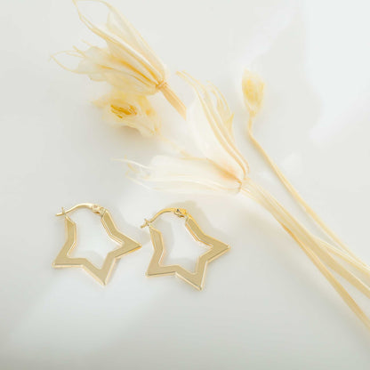 9ct Yellow Gold Star Hoop Earrings - FJewellery
