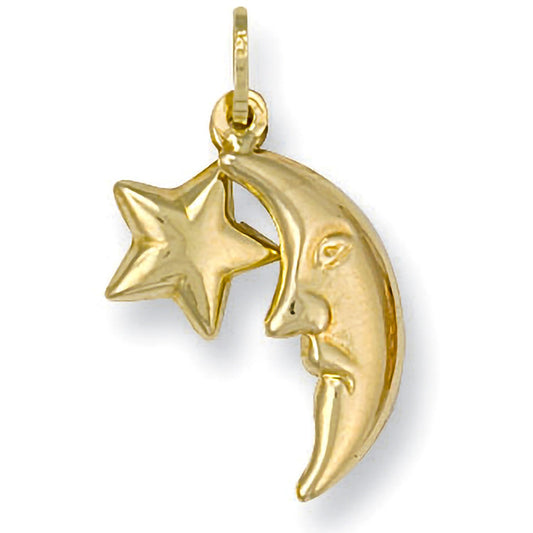 9ct Yellow Gold Star & Moon Pendant - FJewellery