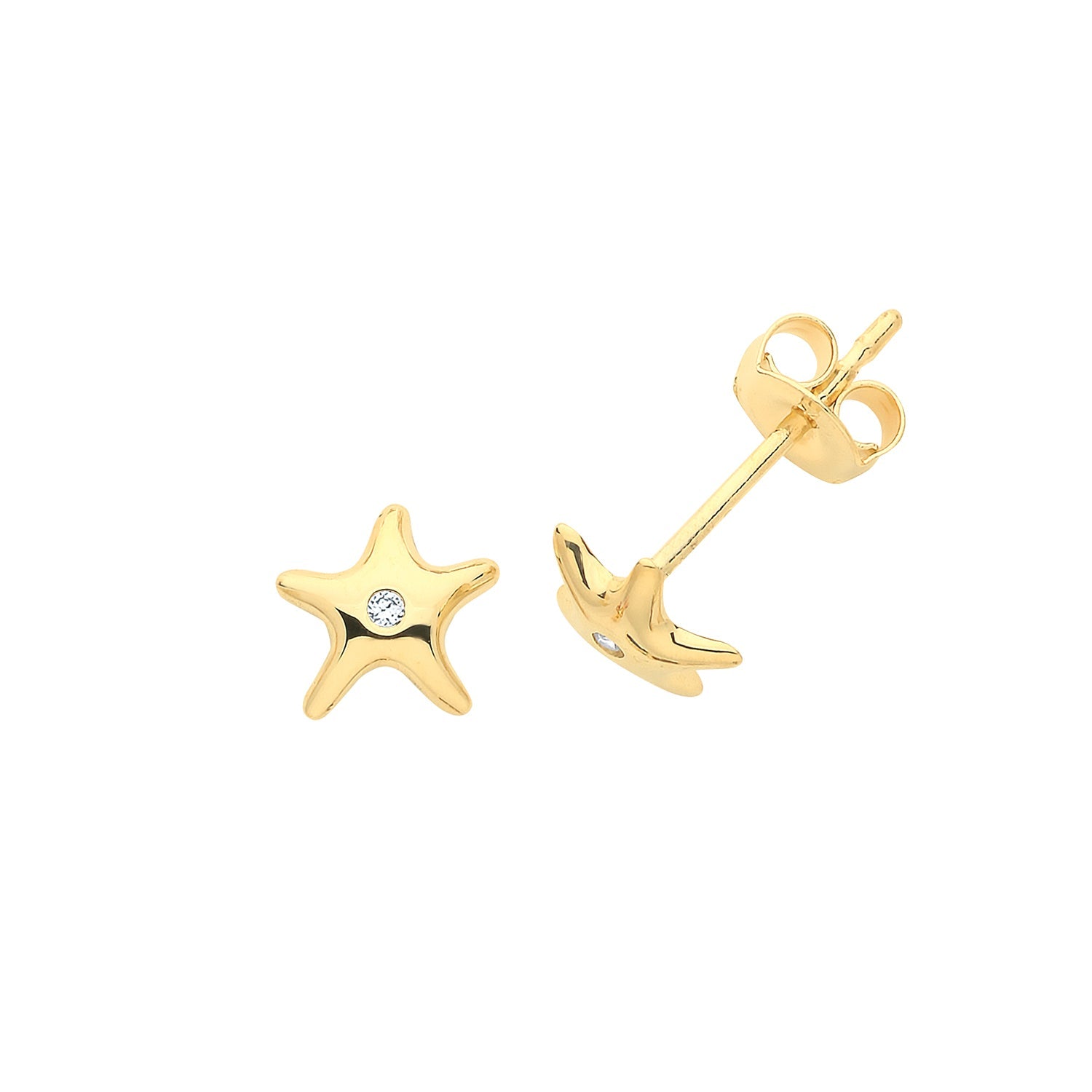 9ct Yellow Gold Starfish With Single Cz Stud Earrings - FJewellery