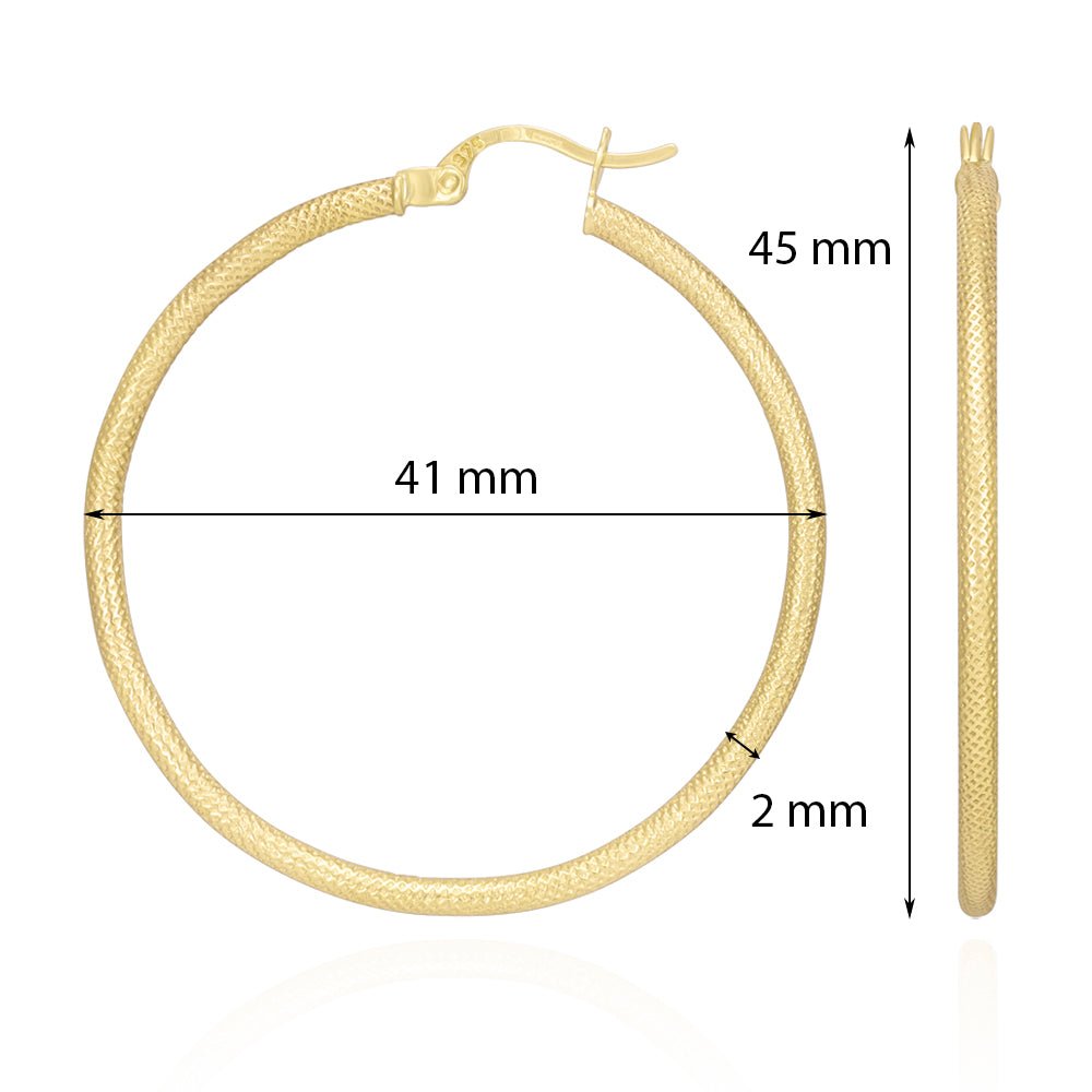 9ct Yellow Gold Textured Hoop Earrings ERV0177L - FJewellery