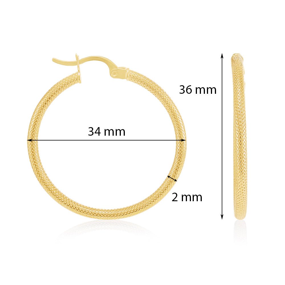 9ct Yellow Gold Textured Hoop Earrings ERV0177M - FJewellery