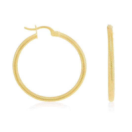 9ct Yellow Gold Textured Hoop Earrings ERV0177M - FJewellery