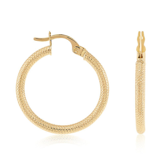 9ct Yellow Gold Textured Hoop Earrings ERV0177S - FJewellery