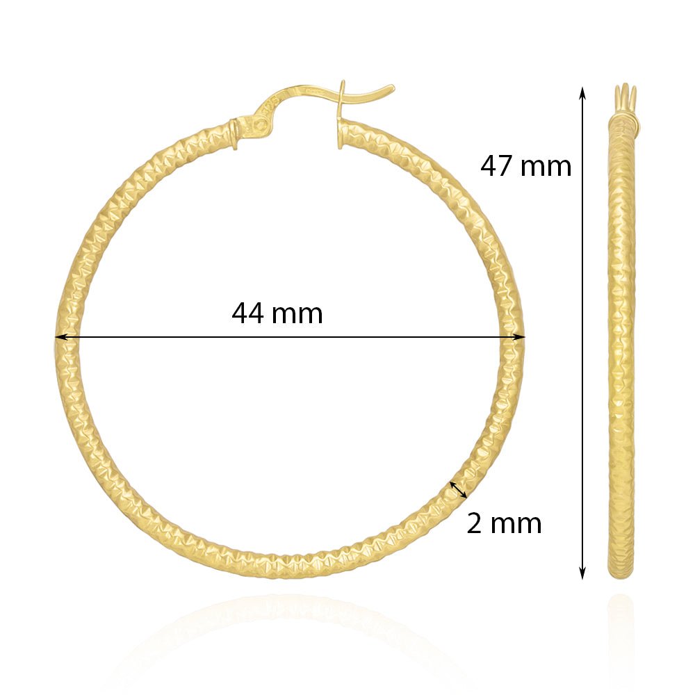 9ct Yellow Gold Textured Hoop Earrings ERV0192L - FJewellery