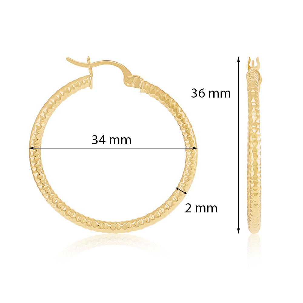 9ct Yellow Gold Textured Hoop Earrings ERV0192M - FJewellery