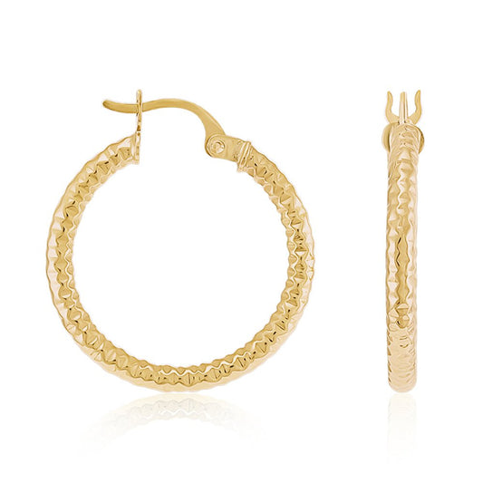 9ct Yellow Gold Textured Hoop Earrings ERV0192S - FJewellery