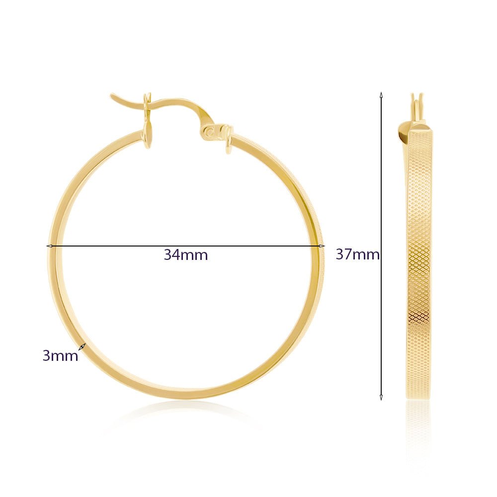 9ct Yellow Gold Textured Hoop Earrings ERV0569L - FJewellery