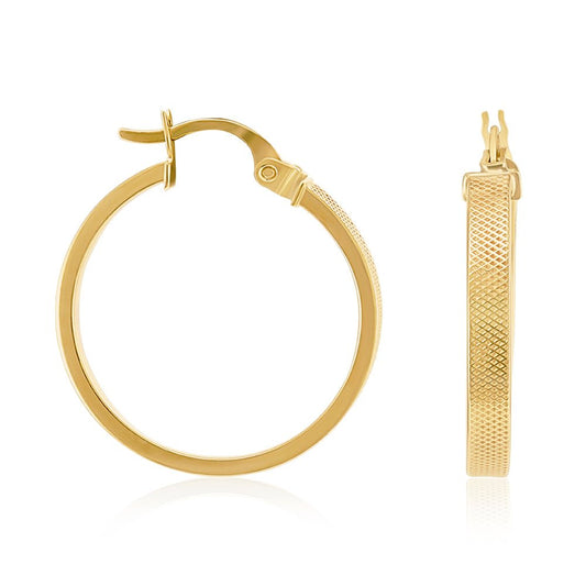 9ct Yellow Gold Textured Hoop Earrings ERV0569S - FJewellery