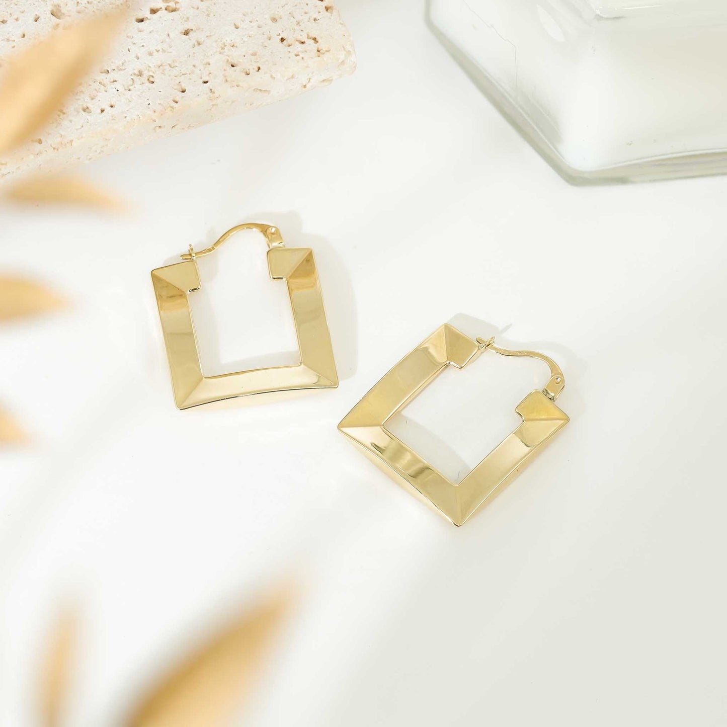 9ct Yellow Gold Thick Square Hoop Earrings - FJewellery